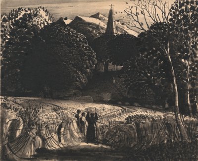 Kukoricatábla és templom a Holdfényben alkotó: Samuel Palmer