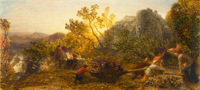 Harvest in the Vineyard, 1859 (wc, gouache és gumiarábikum papíron) alkotó: Samuel Palmer
