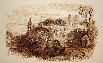 „Mark yon Old Mansion...” (toll és barna tinta a papíron) alkotó: Samuel Palmer