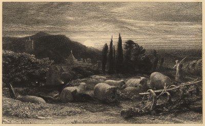 „A felkelő hold” vagy „Egy angol pásztorjáték” alkotó: Samuel Palmer