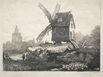 Ókori épületek és vidéki nyaralók sorozata Észak-Angliában: At Crowland, Windmill, 182 alkotó: Samuel Prout