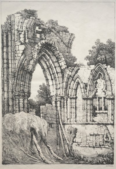 Ókori épületek és vidéki nyaralók sorozata Észak-Angliában: Yorkban, Ruins, 1821. alkotó: Samuel Prout