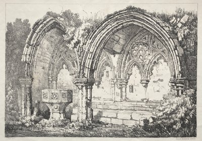 Régi épületek és vidéki nyaralók sorozata Észak-Angliában: a Kirkham Abbey része alkotó: Samuel Prout
