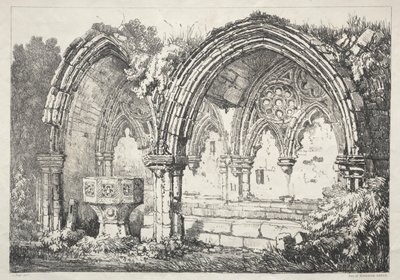 Régi épületek és vidéki nyaralók sorozata Észak-Angliában: Kirkham Abbey része, 182 alkotó: Samuel Prout