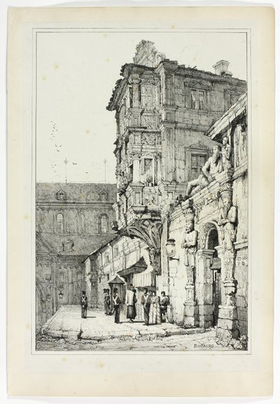 Ancien Palais, Bamberg, a Flandriában és Németországban készült vázlatok fakszimiléi alapján alkotó: Samuel Prout