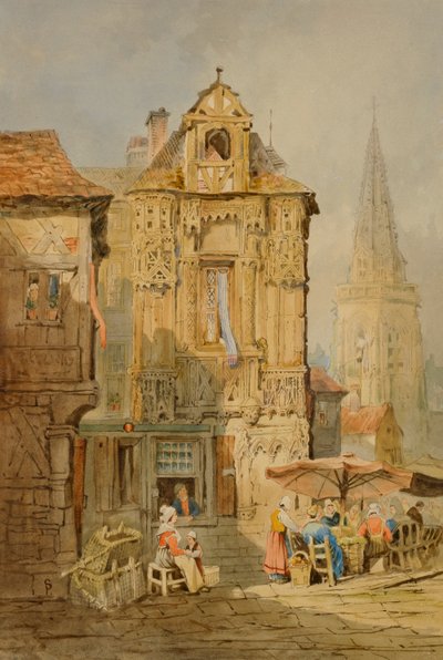 Brugge-i piactér, 19. század eleje. alkotó: Samuel Prout
