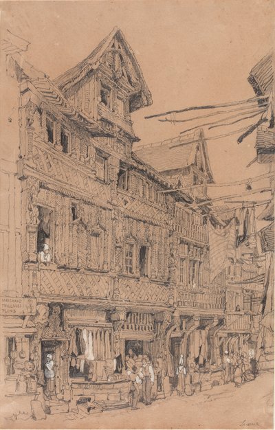 Lisieux-i régi utca, 1820 körül (akvarell, papír) alkotó: Samuel Prout