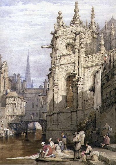 Jelenet mosónőkkel (akvarell és gouache papíron) alkotó: Samuel Prout