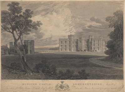 Délnyugati kilátás a Dunster kastélyra, Somersetshire alkotó: Samuel Rawle