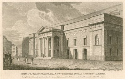 Az új Theatre Royal keleti homlokzatának nézete, Covent Garden, London alkotó: Samuel Rawle