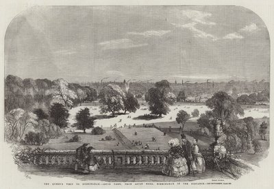 A királynő látogatása Birminghamben, az Aston Parkban, az Aston Hallból, Birmingham a távolban alkotó: Samuel Read