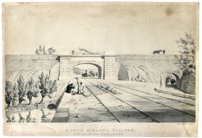 North Midland Railway Bridge under the Cromford Canal at Bull Bridge, c.1840 (tinted lithograph on paper) alkotó: Samuel Russell