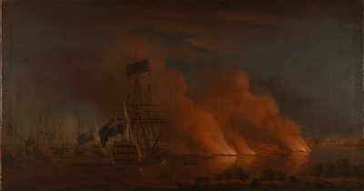 Francia tűzhajók támadása a brit flottára Quebec előtt, 1759. június 28. alkotó: Samuel Scott