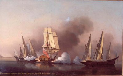 Az eljegyzés a Blast Sloop és két spanyol közlegény között alkotó: Samuel Scott