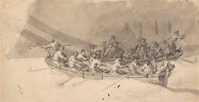 Két hajó legénységgel, tanulmány a The Royal William at Sea számára alkotó: Samuel Scott