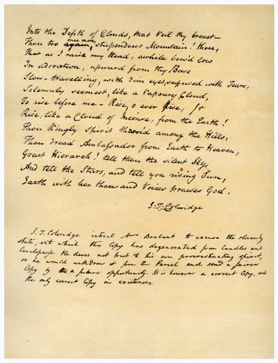 Himnusz Napkelte előtt a Chamouny-völgyben, először 1802-ben nyomtatták ki. alkotó: Samuel Taylor Coleridge