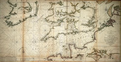 A Channell új és helyes nagy vázlata Anglia és Franciaország között Írország St. Georges és Bristoll Channell partjaival és több nevezetes kikötővel együtt nagyban. alkotó: Samuel Thornton