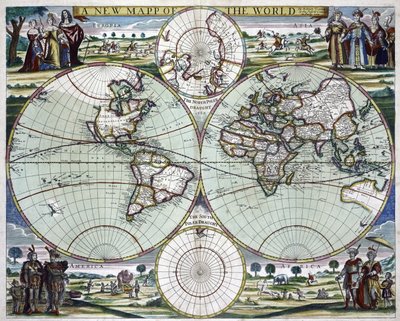 A világ új térképe, 1702 körül (nyomtatás) alkotó: Samuel Thornton