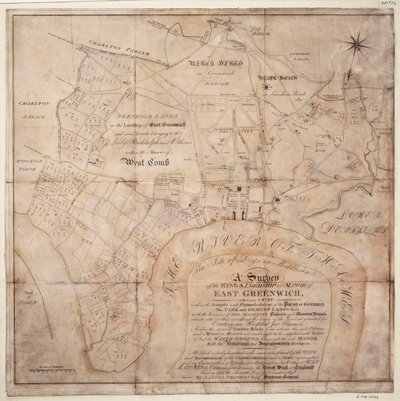 Az East Greenwich-i királyi uradalom vagy uradalom felmérése". alkotó: Samuel Travers