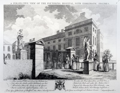 A Foundling Kórház perspektivikus képe, Edward Rooker metszete, 1749 alkotó: Samuel Wale
