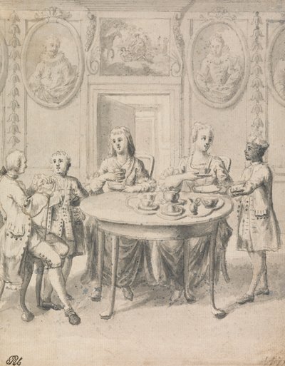 Belső jelenet családdal a teában alkotó: Samuel Wale