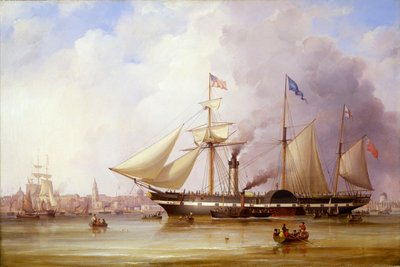 A "President" nevű lapátkerekes gőzhajó a Mersey folyón Liverpoolnál, 19. század közepe (olaj, vászon) alkotó: Samuel Walters