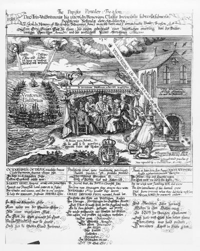 Istennek, a legyőzhetetlen haditengerészetből való kettős szabadulása (1588) és a páratlan porárulás (1605) emlékére (metszet) repr. egy Transmariner, 1689 (bundw fotó) alkotó: Samuel Ward