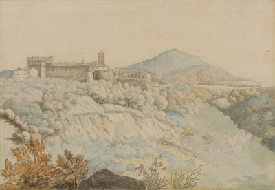 A Grotta Ferrata kolostor, ókori Tusculum, Olaszország, 1805 körül (ceruza és WC papíron) alkotó: Samuel Woodforde