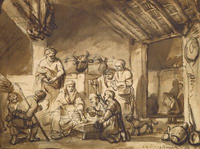 A Pásztorok imádása, 1646 körül (toll, ecset és ceruza papíron) alkotó: Samuel van Hoogstraten