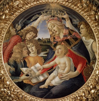 Magnificat Madonna vagy Szűz gyermekkel és öt angyallal (tempera fán alkotó: Sandro Botticelli
