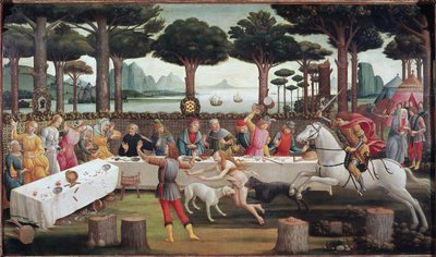 A bankett az erdőben: Nastagio degli Onesti története III. jelenete alkotó: Sandro Botticelli
