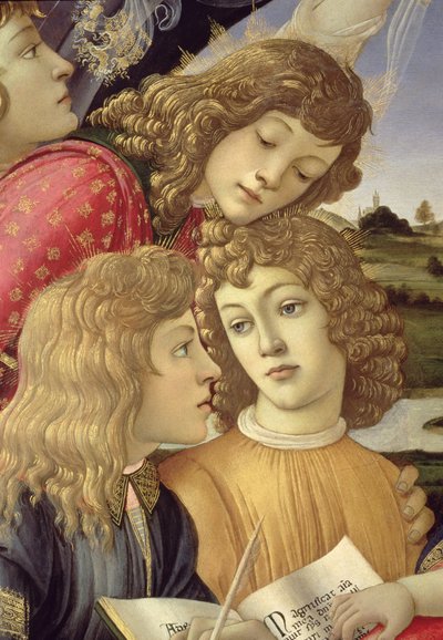 A Magnificat Madonnája, három fiú részlete alkotó: Sandro Botticelli