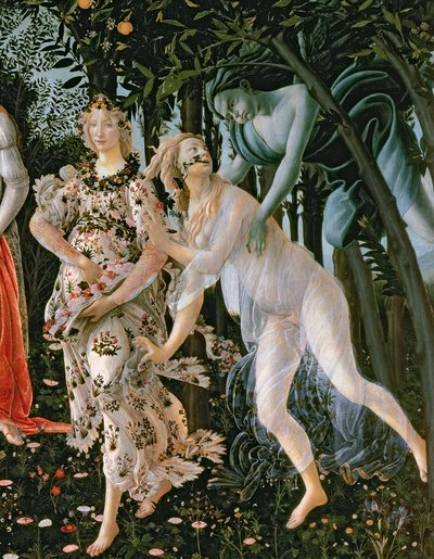 Részlet a Zephyrről és a Flora mint a tavasz órája a Primavera temperából az 558-as panelrészleten alkotó: Sandro Botticelli
