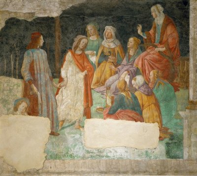 Egy fiatalt (Lorenzo Tornabuoni?) Minerva visz be alkotó: Sandro Botticelli