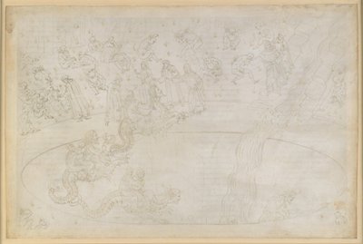 A Divina Commedia, Inferno XVII. Vergilius és Dante a pokol hetedik körében, 3. szalag: az isteni rend ellen erőszakot elkövetők a lángsivatagban, a uzsorások büntetése; leereszkedés a mélységbe Geryon hátán alkotó: Sandro Botticelli