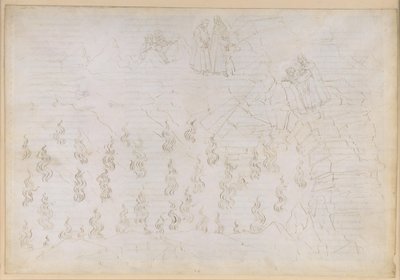 A Divina Commedia, Inferno XXVI. Vergilius és Dante a pokol nyolcadik körében (Malebolge), 8. bolgia: a hamis tanácsadók büntetése; beszélgetés Odüsszeusszal alkotó: Sandro Botticelli