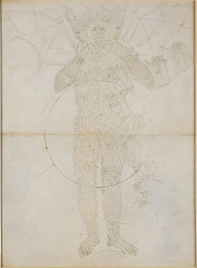 A Divina Commedia, Inferno XXXIV (2). A pokol központja: Lucifer teljes alakjában (a Nagy Sátán); Búcsú az Inferno-tól alkotó: Sandro Botticelli