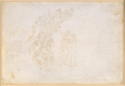 A Divina Commedia, Paradiso III. Az első bolygószféra (a Hold égboltja): azoknak a lelkeknek a megjelenése, akiket egykor megakadályoztak egy fogadalom teljesítésében; Dante beszélgetése Piccarda Donatival alkotó: Sandro Botticelli