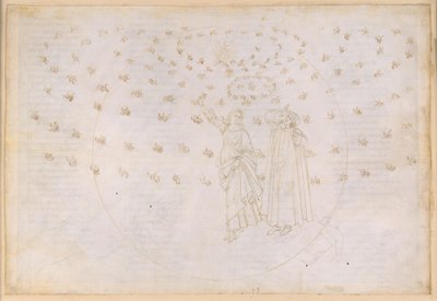 A Divina Commedia, Paradiso XXIII. A nyolcadik szféra (állandó csillagok égboltja): Krisztus diadalának látomása; Dante meglátja Beatrice-t valódi alakjában; Mária körtánca és a tizenkét apostol alkotó: Sandro Botticelli