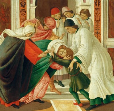 Élő és. Csodák d. Utca. Zenobius (halottakat támaszt fel) alkotó: Sandro Botticelli