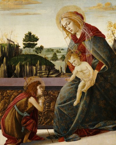 A Madonna és a gyermek az ifjú Keresztelő Szent Jánossal egy tájban alkotó: Sandro Botticelli
