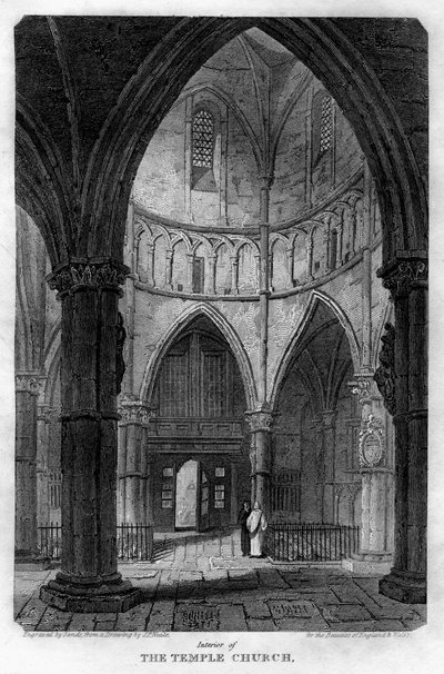 A Temple Church belseje, London, 1816. alkotó: Sands