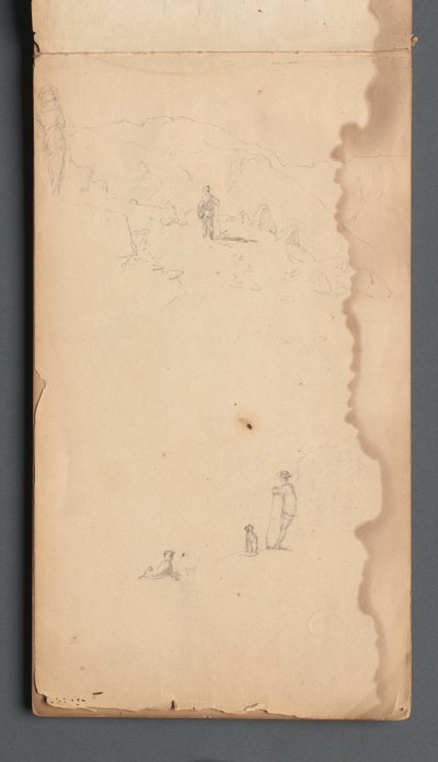Skizzenbuch, Seite 02: Figur in einer Landschaft mit Hund alkotó: Sanford Robinson Gifford