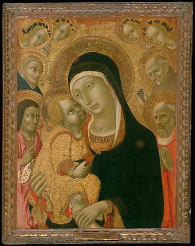 Madonna és gyermeke Keresztelő Jánossal, Jeromossal, Mártír Péterrel..., kb. 1425 előtt kb. 1467. alkotó: Sano di Pietro