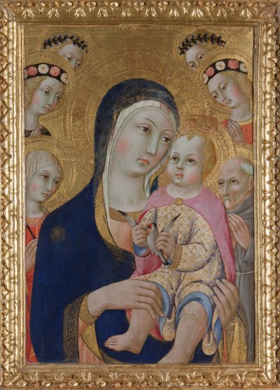 Madonna gyermekével, Apollónia és Bernardino szentekkel és négy angyallal, 1460 körül alkotó: Sano di Pietro