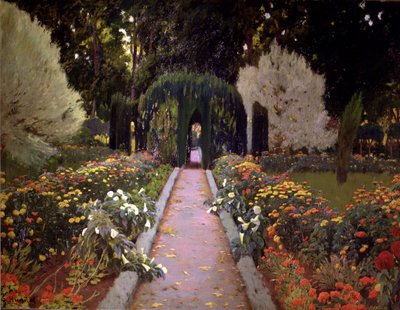 Aranjuez kertjei (A lugas) 1907, festmény alkotó: Santiago Rusinol i Prats