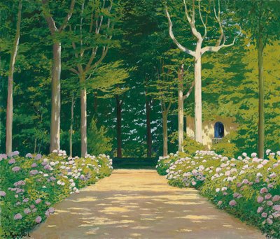 Hortenziák a kerti ösvényen, 1929 alkotó: Santiago Rusinol i Prats