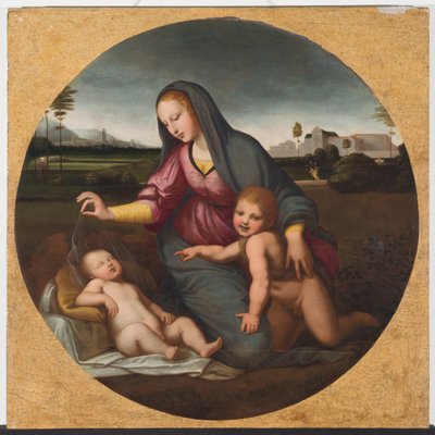 Madonna és gyermek az ifjú Szent Jánossal, 1500 körül (olaj, fa) alkotó: Sanzio of Urbino (follower of) Raphael