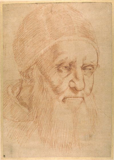 Julius pápa, Raphael rajzfilmje után (vörös kréta vékony olajozott papíron) alkotó: Sanzio of Urbino (follower of) Raphael