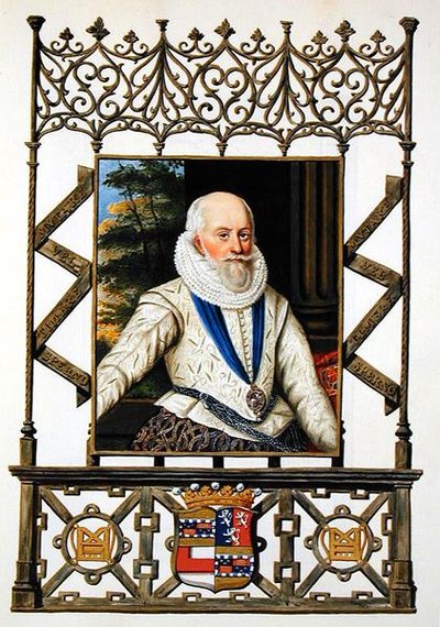Edward Somerset (1553-1628) Worcester 4. grófjának portréja az Erzsébet királynő udvarának emlékirataiból, 1825-ben (akvarell és gouache papíron) alkotó: Sarah Countess of Essex
